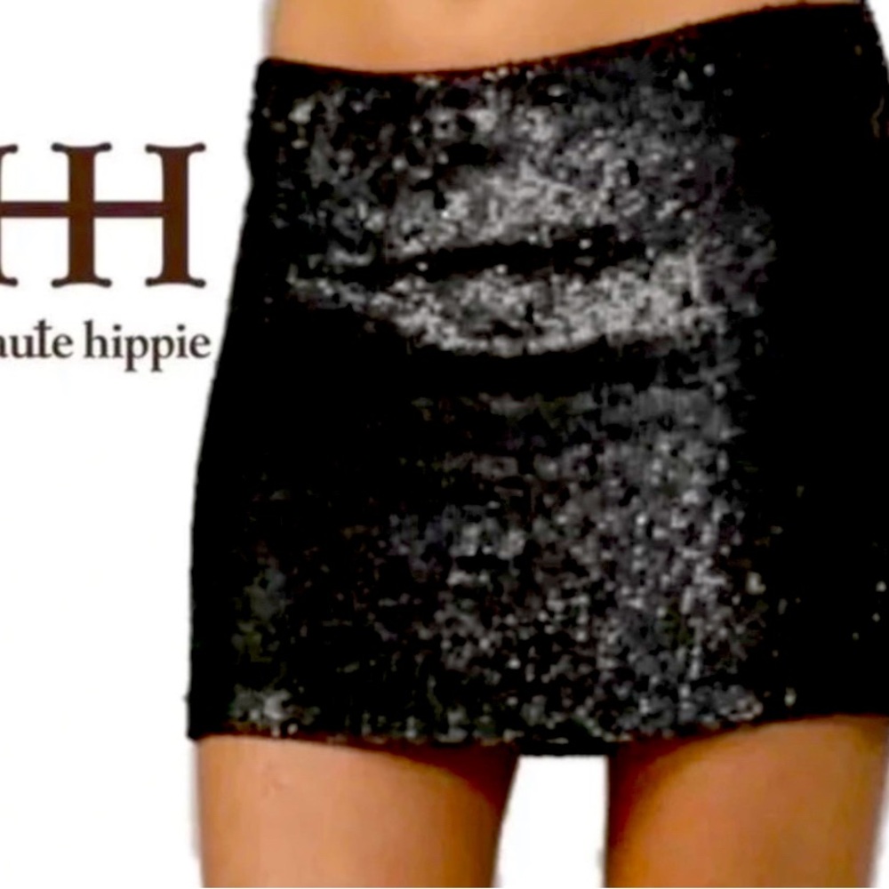 Haute Hippie black sequin mini skirt